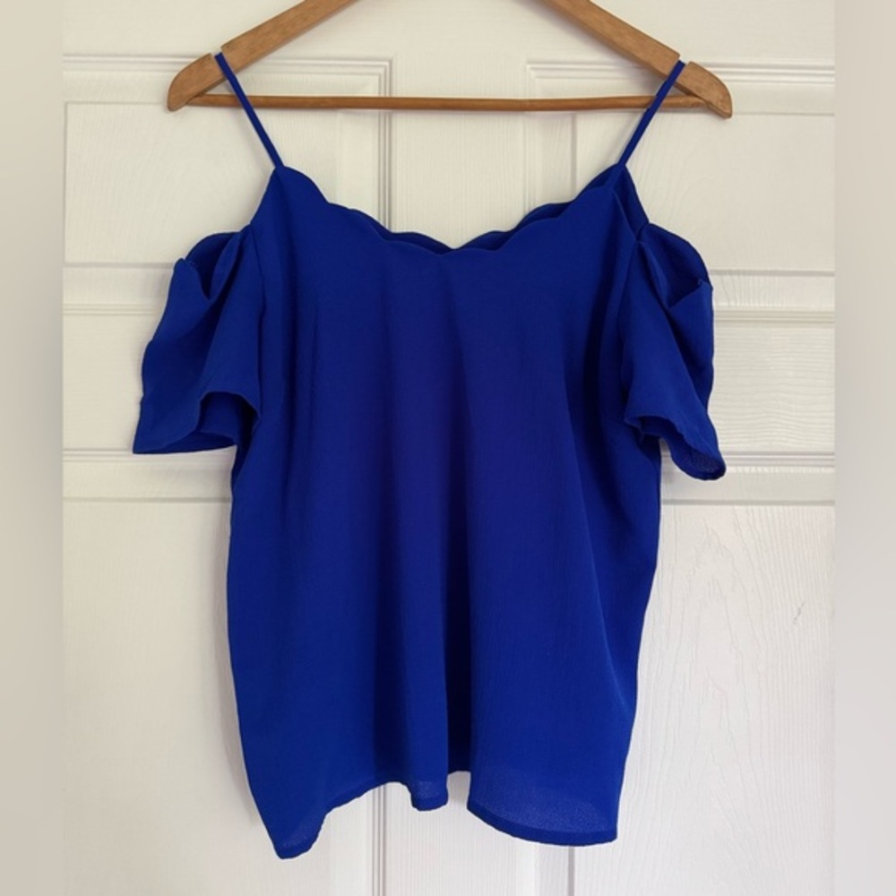 Monteau Royal Blue Off-the-Shoulder Scalloped Top – Size M